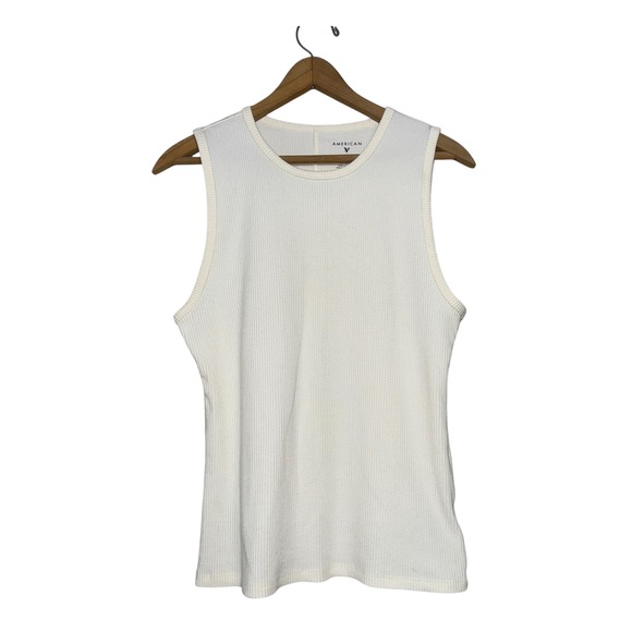 American Eagle White Ribbed Tank Top Sleeveless Basic Casual XL - Picture 1 of 5